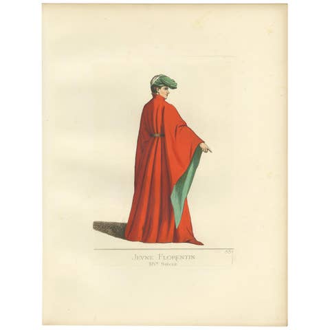 Antique Print of a Young Man from Florence, Italy, by Bonnard, 1860