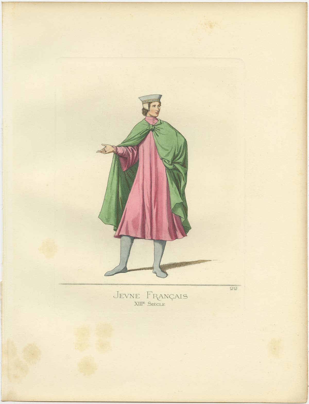 Antique Print of a Young Man from France by Bonnard, 1860