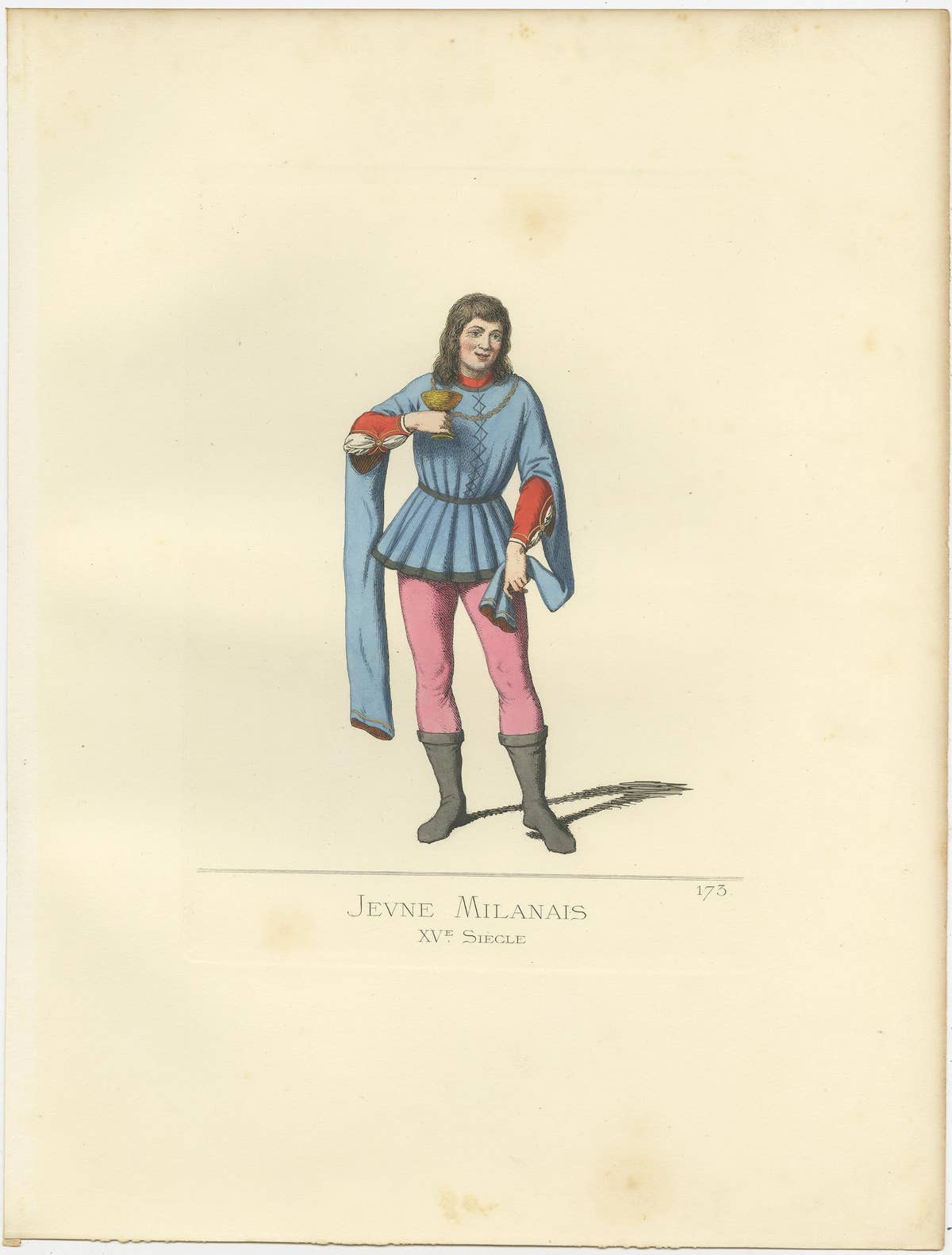 Antique Print of a Young Man from Milan, 15th Century, by Bonnard, 1860