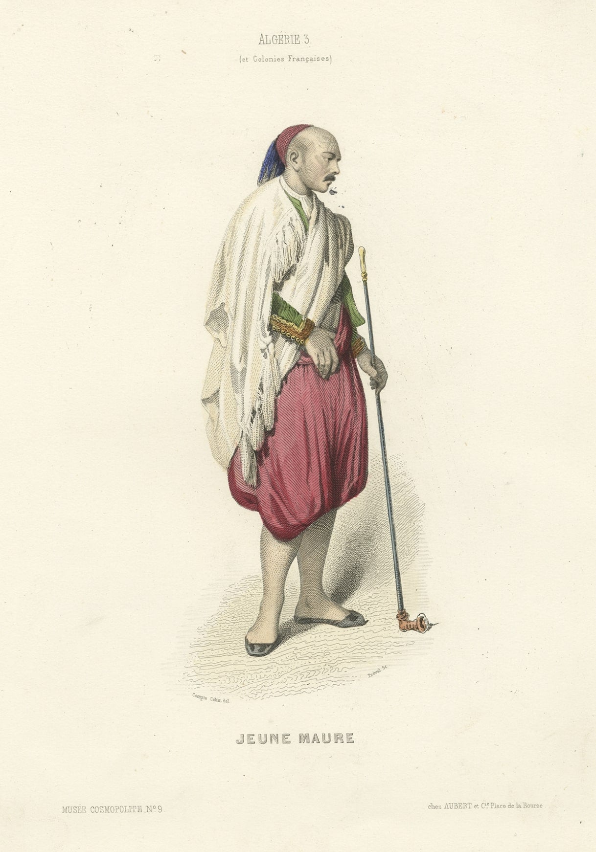 Antique costume print titled 'Jeune Maure'. Old print depicting a young moor. This print originates from 'Costumes Moderne (Musée de Costumes). 

Artists and Engravers: Published in Paris: Ancienne Maison Aubert.

Condition: Very good, please