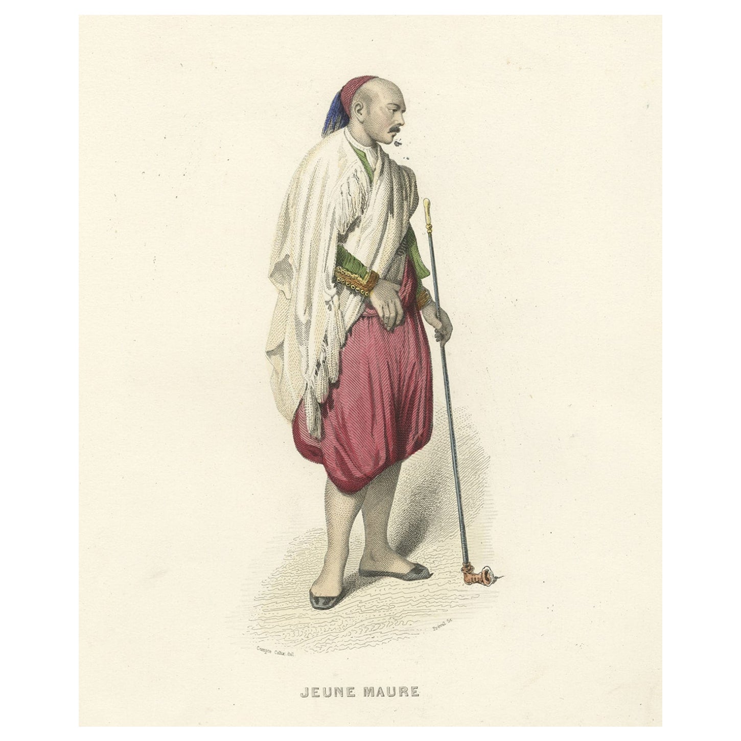 Antiker Druck eines jungen Moor, Jean Maure, Algerien, 1850