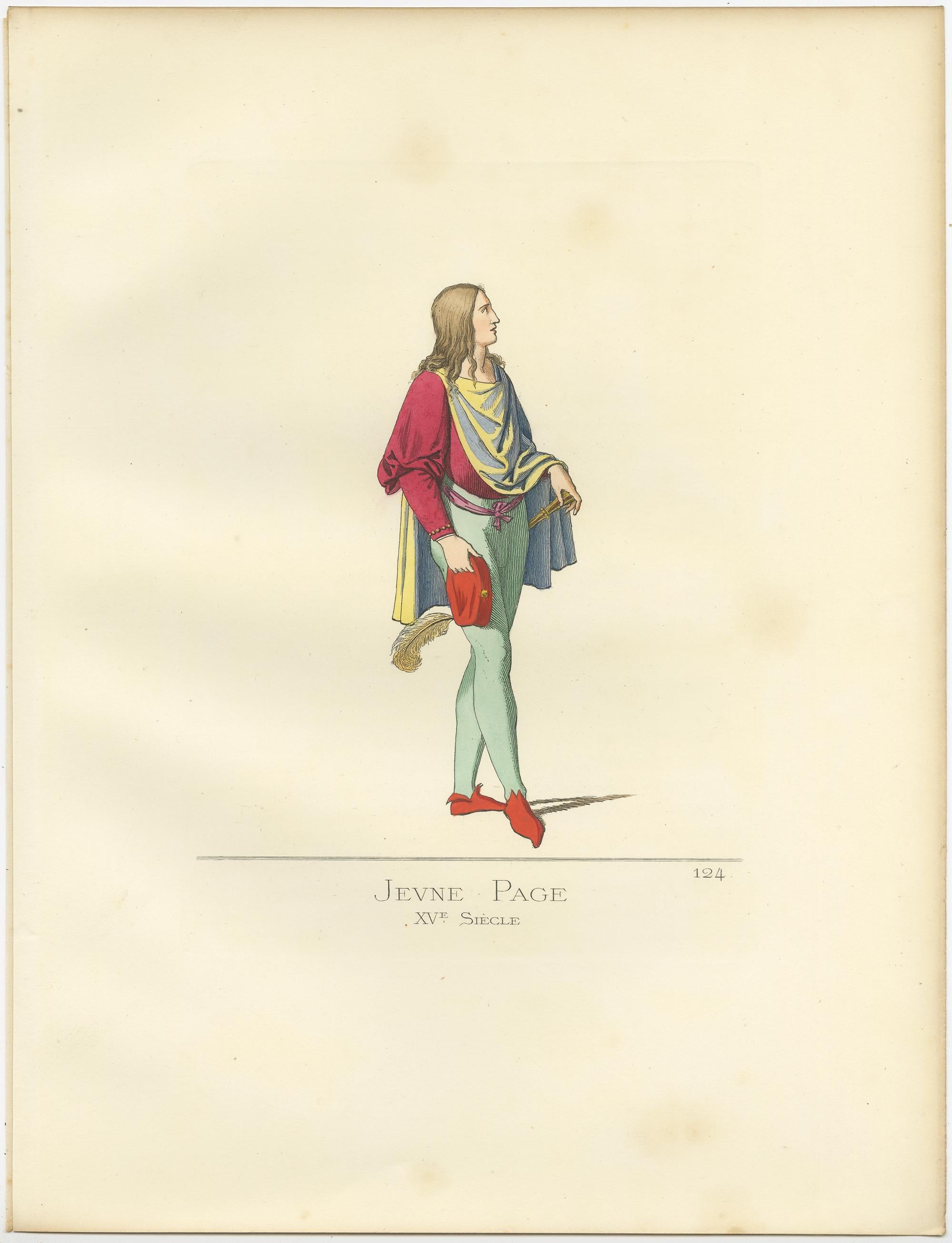 Estampa antigua de un joven paje, Italia, siglo XV, por Bonnard, 1860 siglo XIX en venta