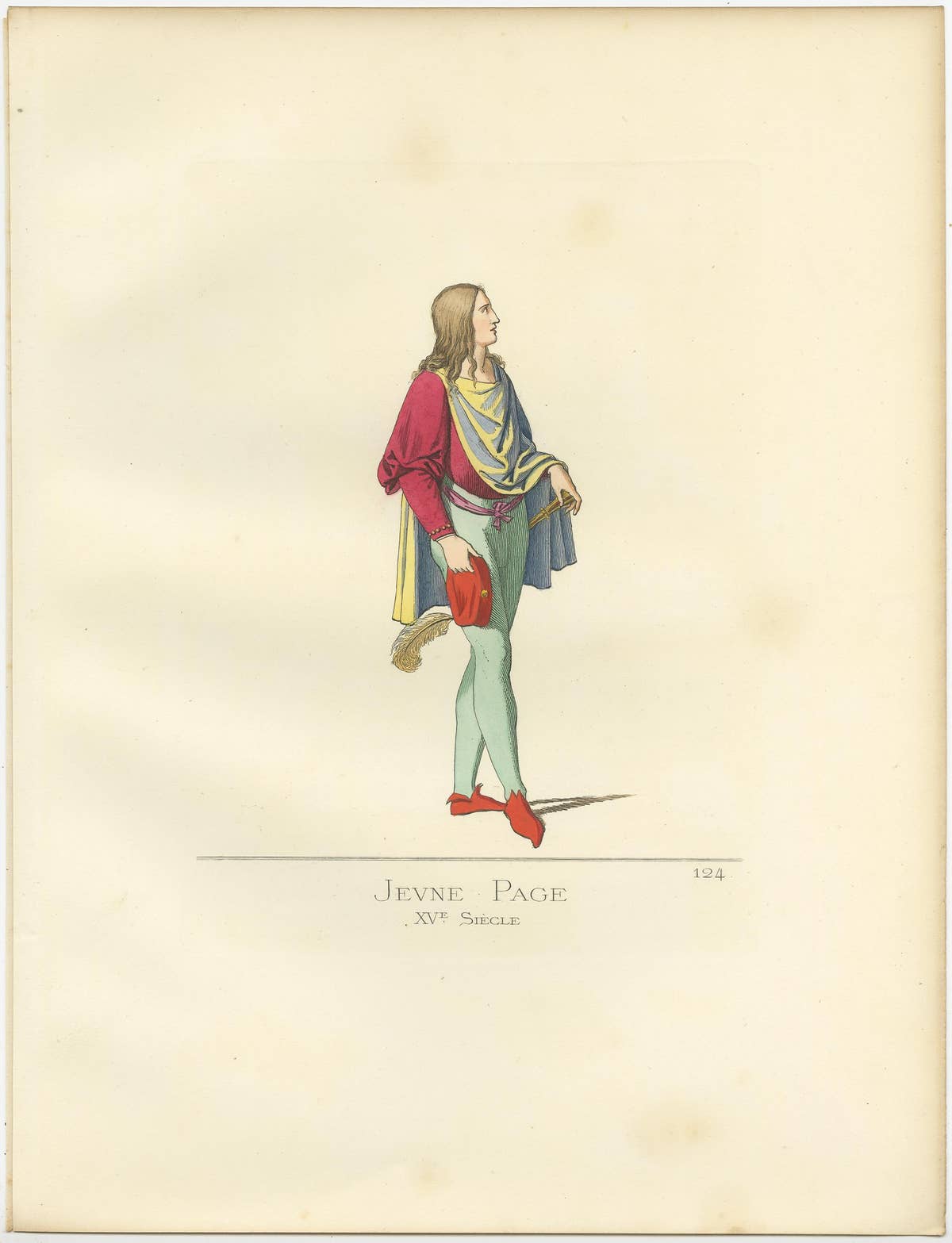 Antique Print of a Young Page, Italy, 15th Century, by Bonnard, 1860