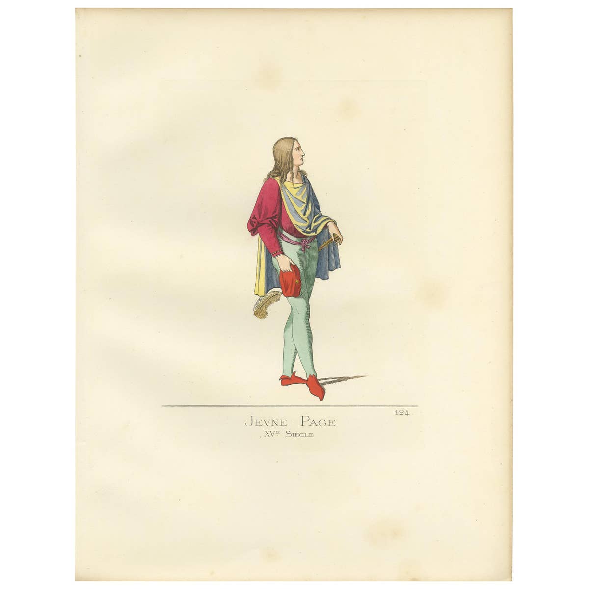 Antique Print of a Young Page, Italy, 15th Century, by Bonnard, 1860