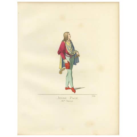 Antique Print of a Young Page, Italy, 15th Century, by Bonnard, 1860