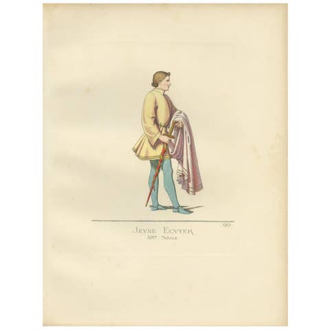 Antique Print of a Young Squire, Italy, 14th Century, by Bonnard, 1860