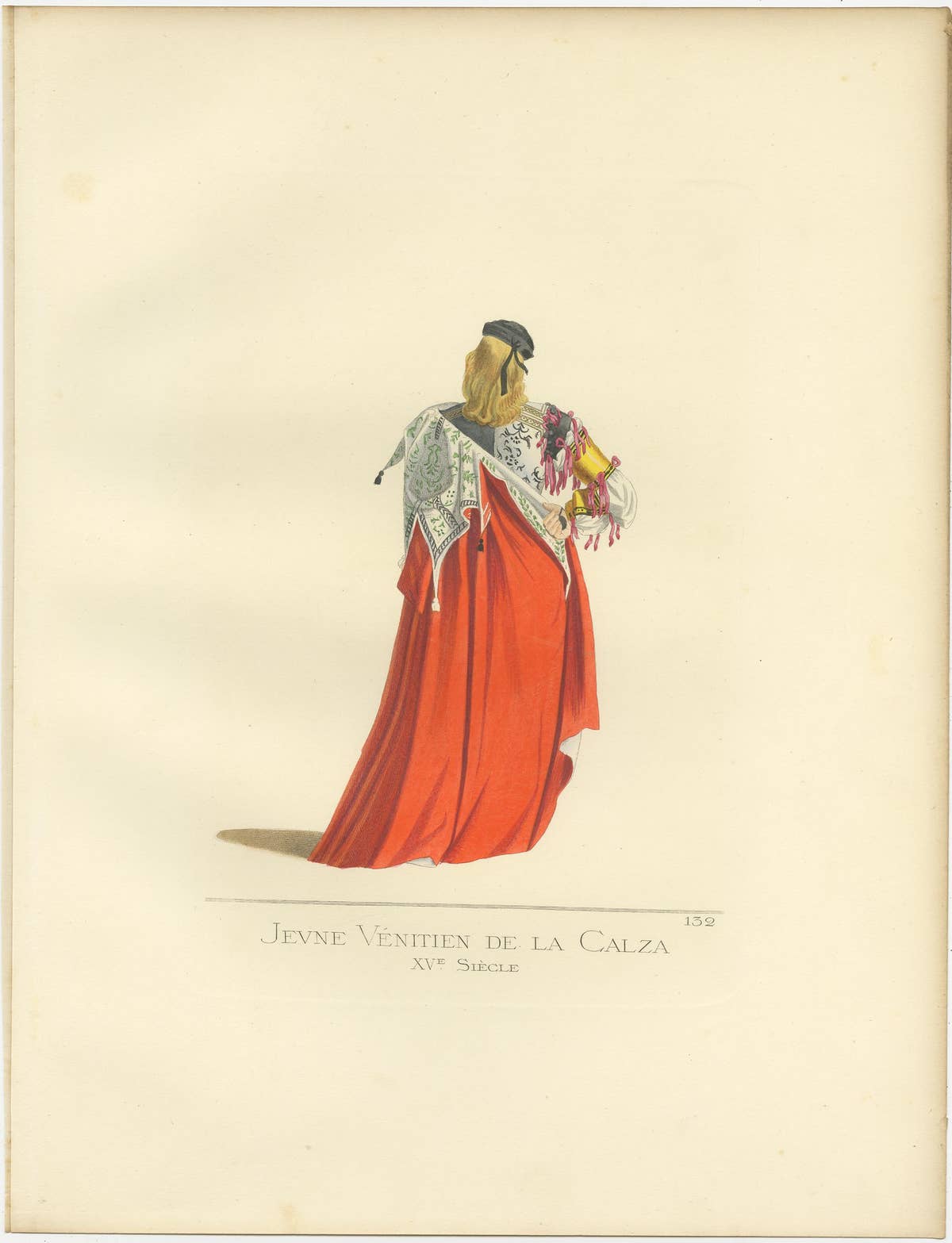 Antique Print of a Young Venetian of the Calza Society by Bonnard, 1860