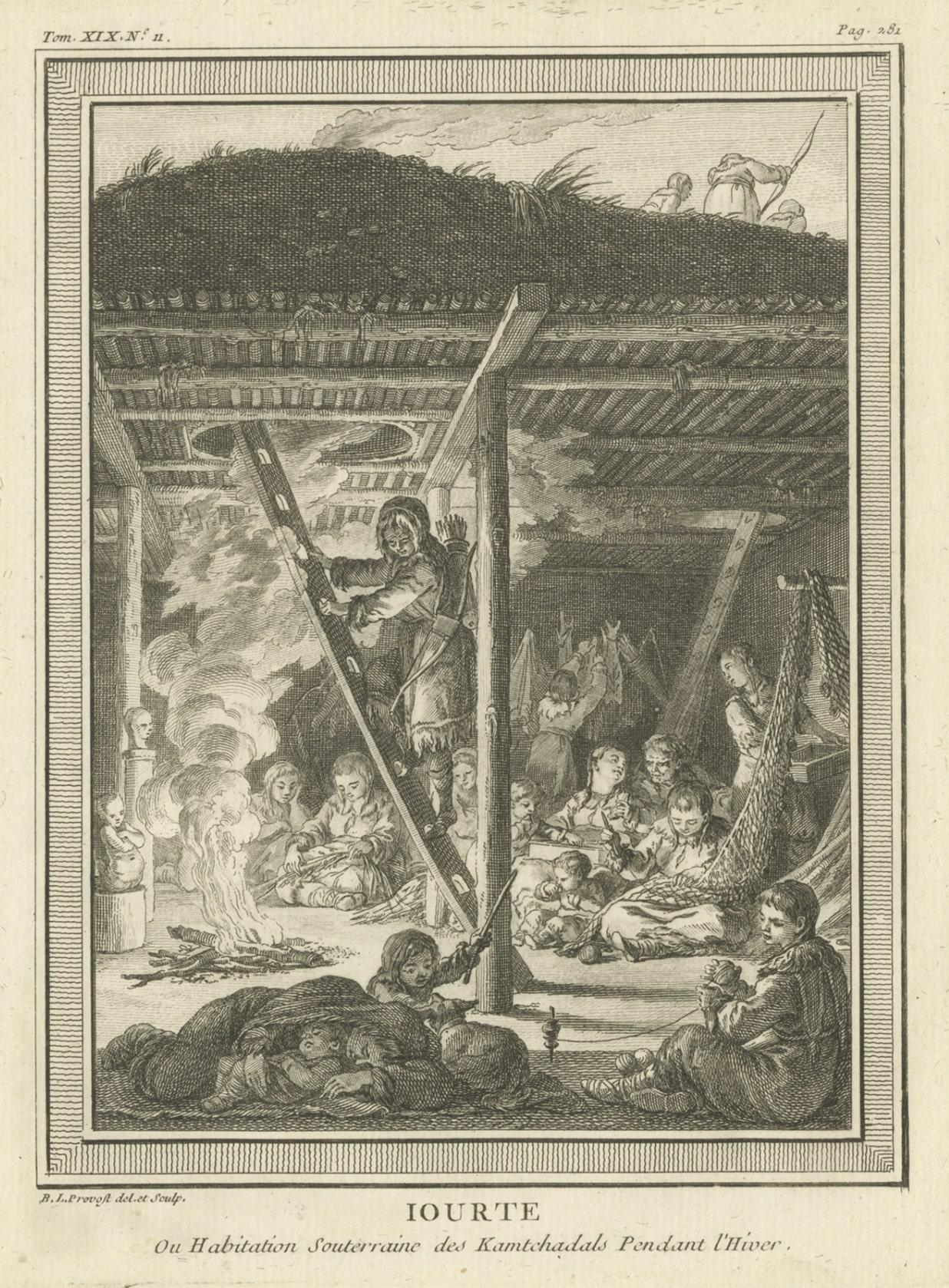 Paper Antique Print of a Yurt and Natives of Kamchatka, Russia, 1770 For Sale