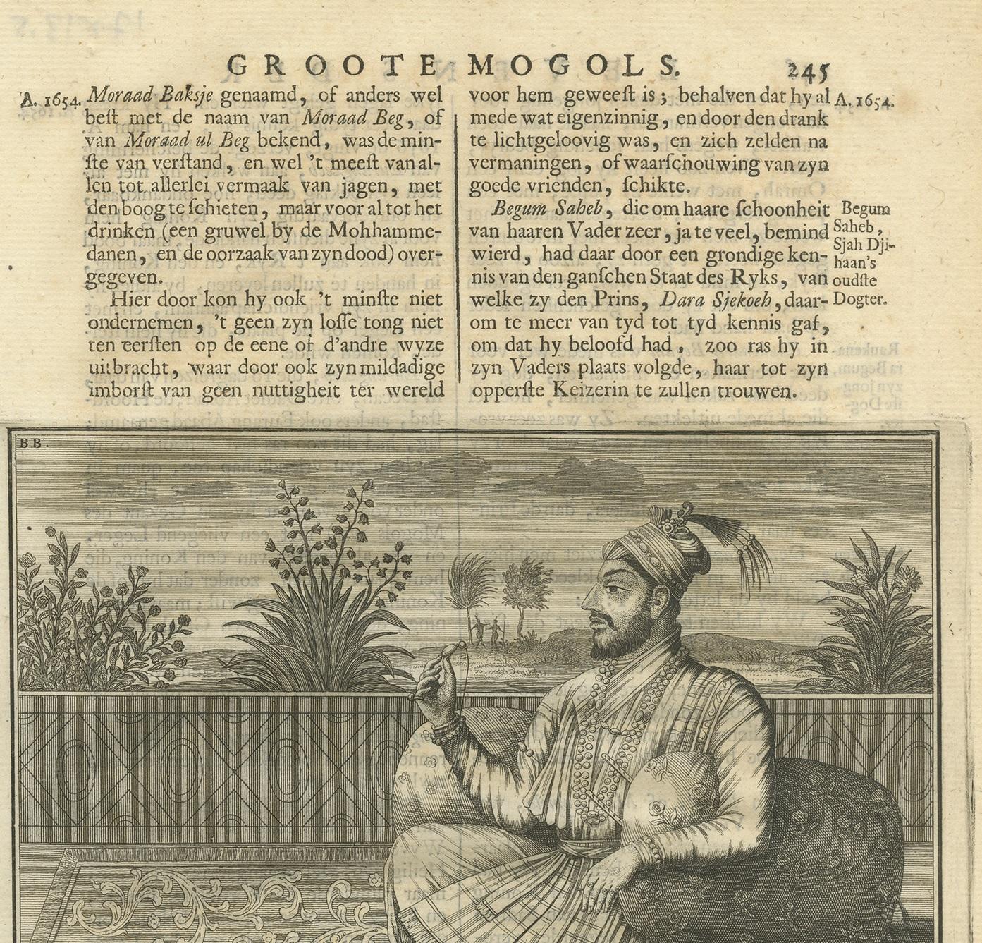 Stampa antica di Adil Shah di Valentijn, 1726 In condizioni buone in vendita a Langweer, NL