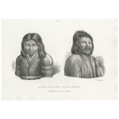 Antique Print of Ainu People from the island of Hokkaido by Honegger (1845)