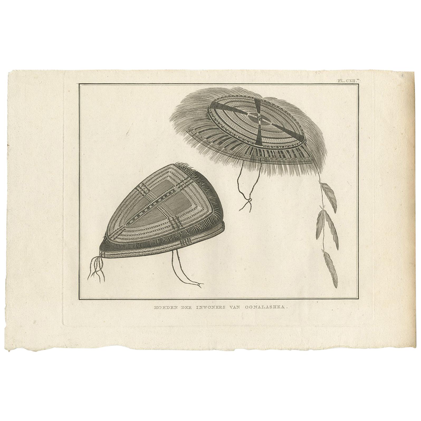 Antiker antiker Druck von Alaska-Kostümen von Cook, 1803