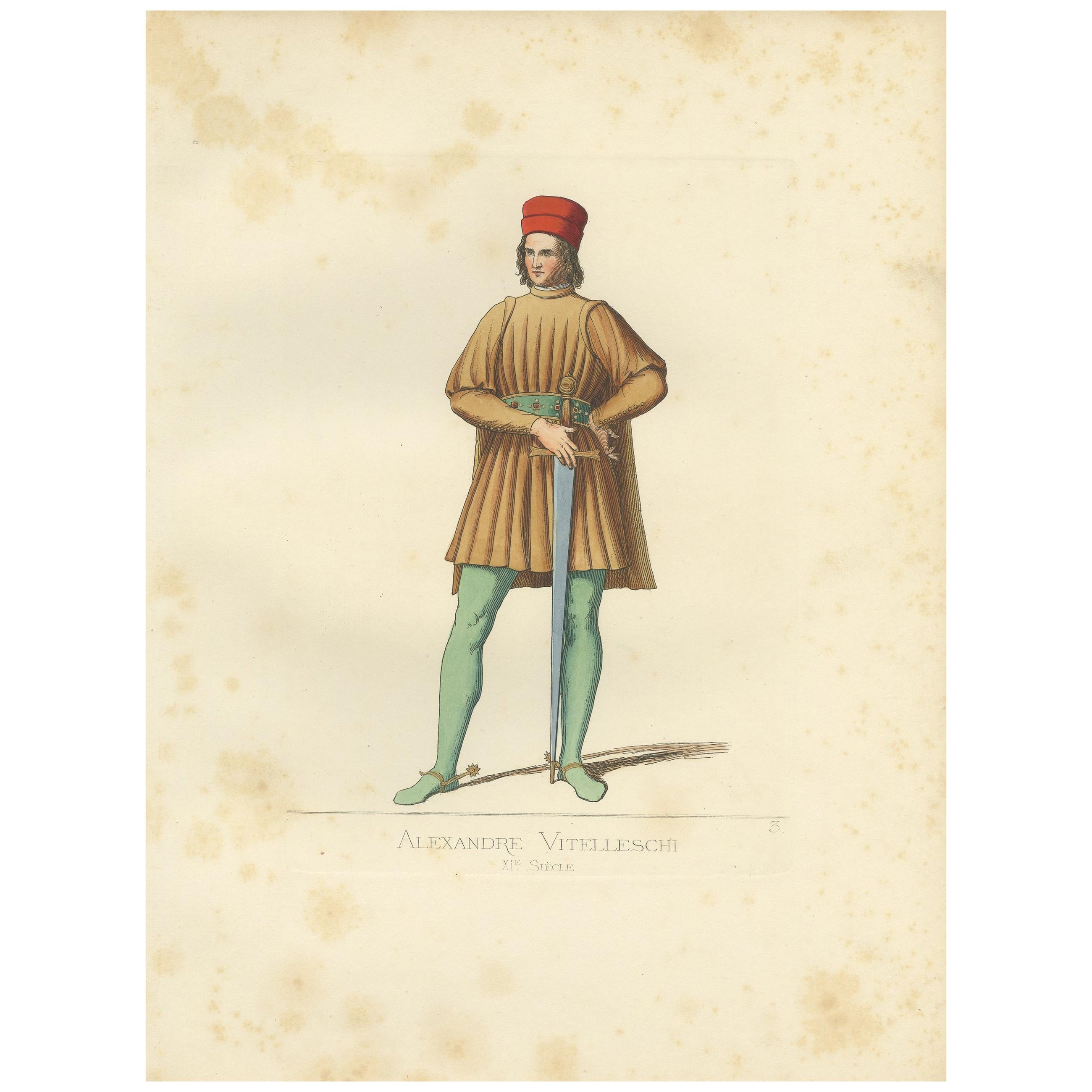 Antique Print of Alexandre Vitelleschi, Imperial Knight, by Bonnard, 1860 For Sale