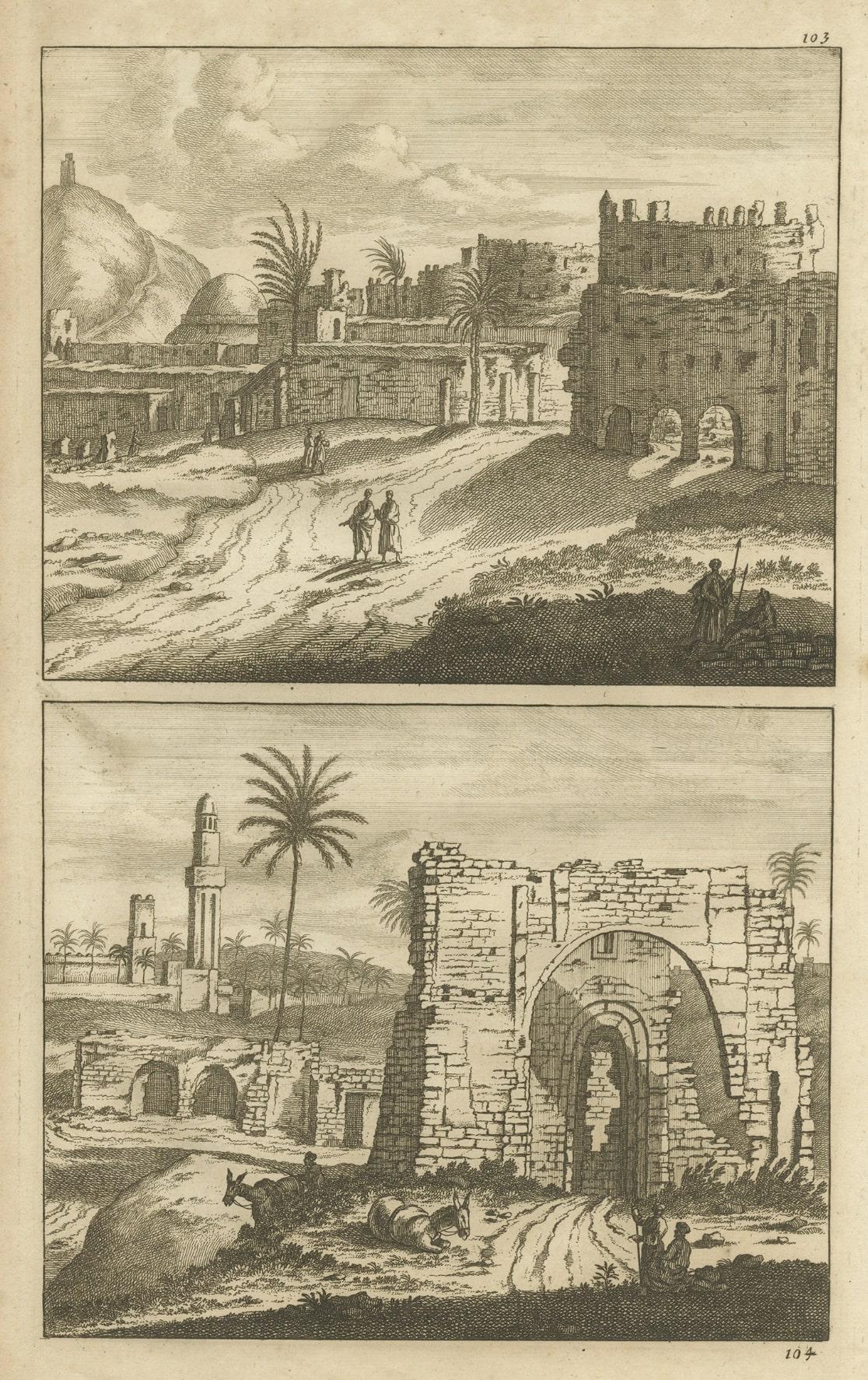Paper Antique Print of Alexandria in Egypt, 1698 For Sale