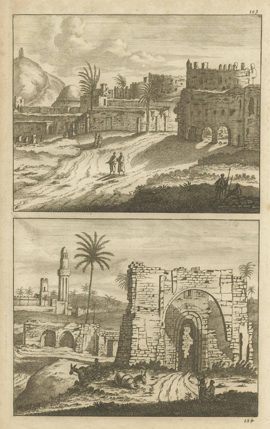 Antique Print of Alexandria in Egypt, 1698
