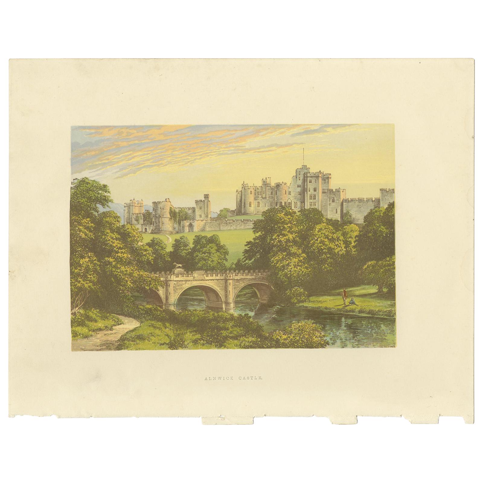 Antique Print of Alnwick Castle by Morris (c.1880) For Sale