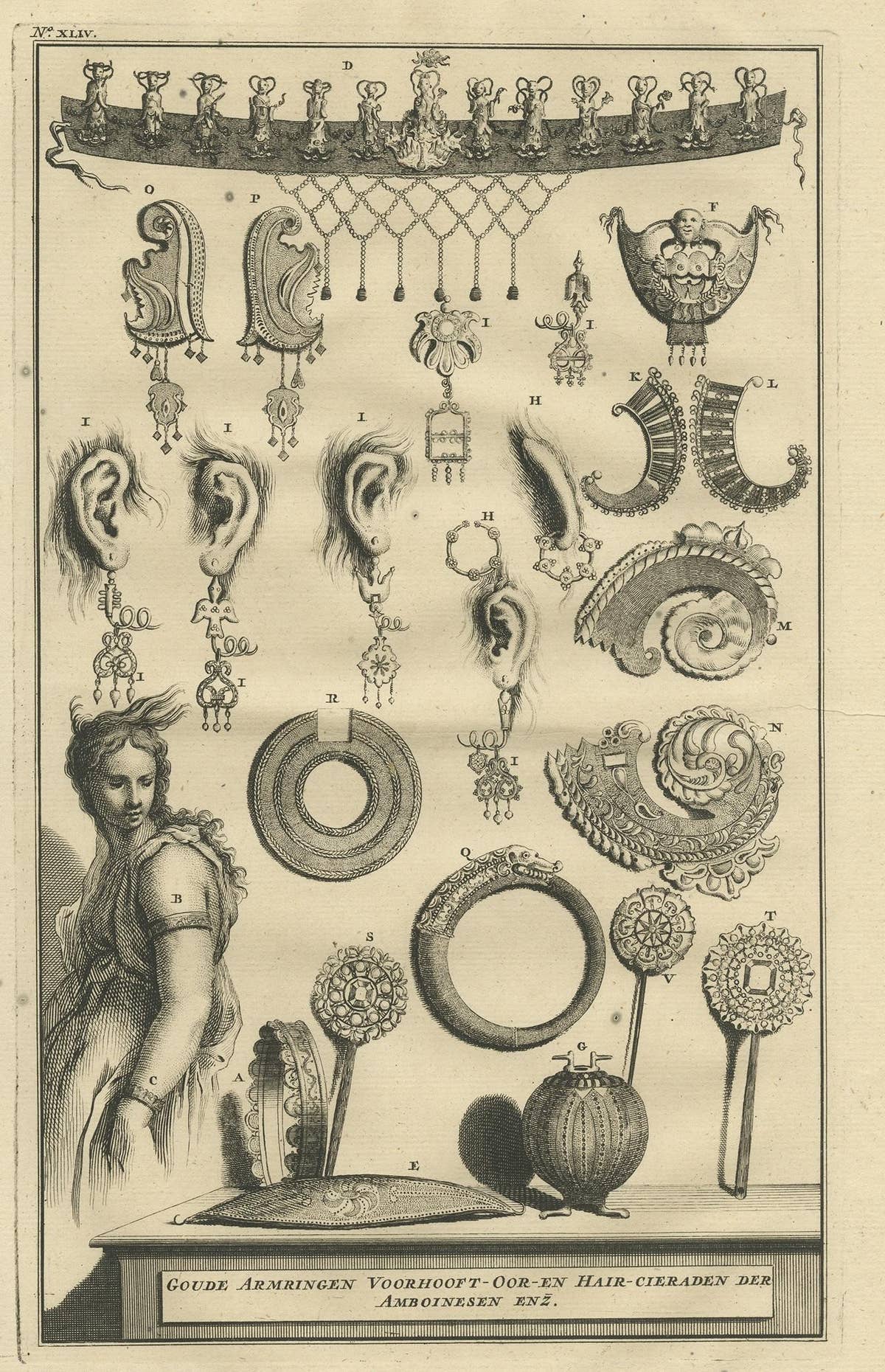 Antique Print of Ambonese Jewelry by Valentijn, 1726
