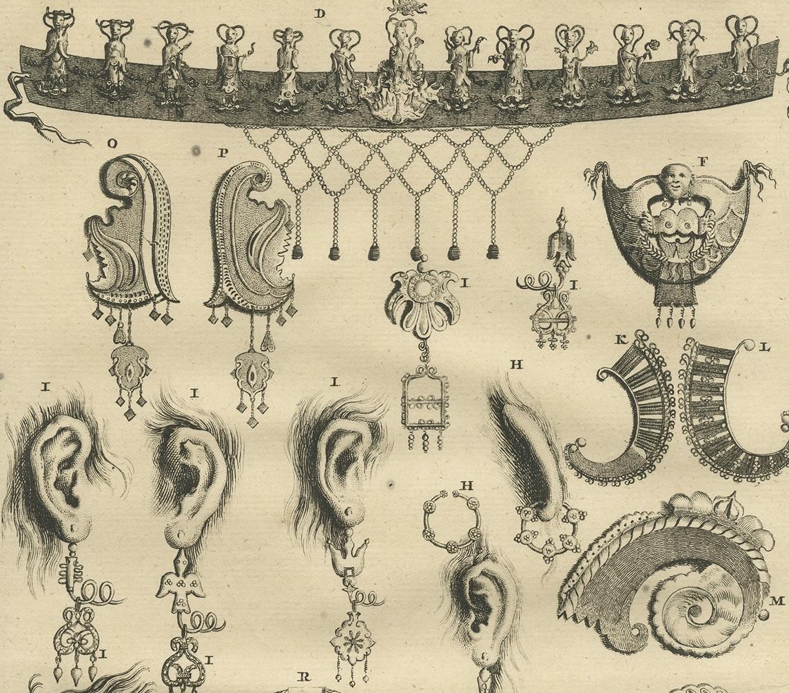 Dutch Antique Print of Ambonese Jewelry by Valentijn, 1726 For Sale