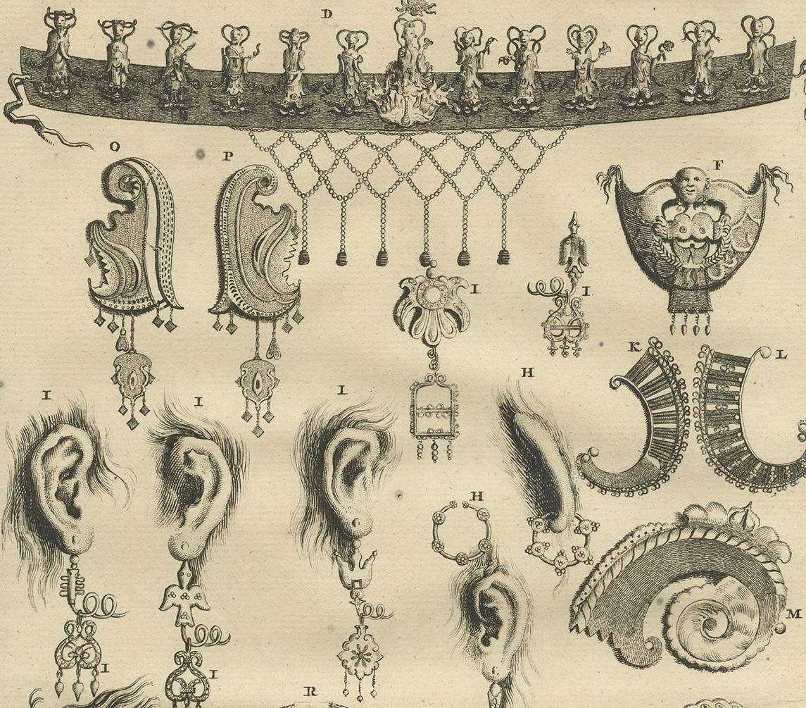 Antique Print of Ambonese Jewelry by Valentijn, 1726