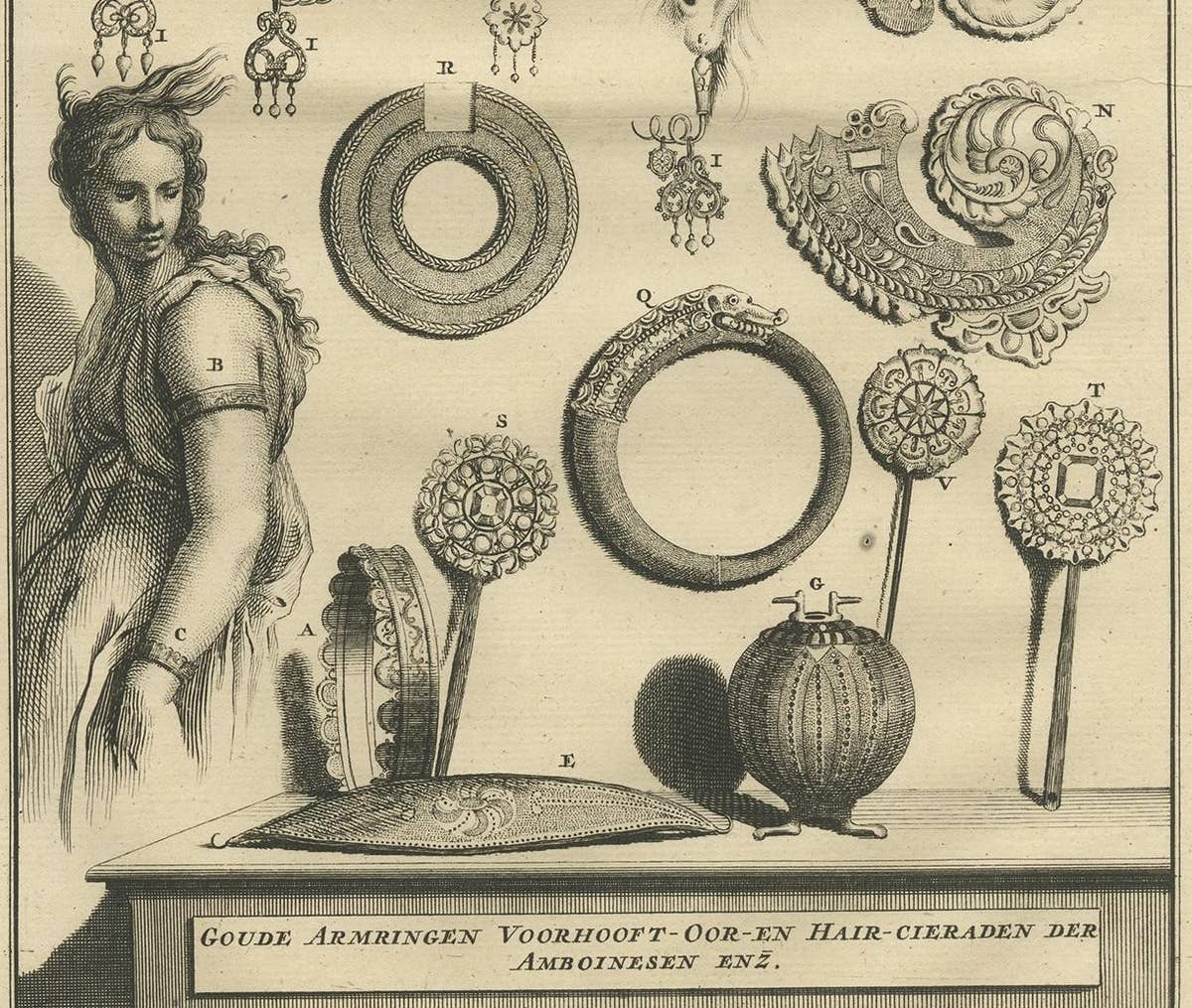Antique Print of Ambonese Jewelry by Valentijn, 1726