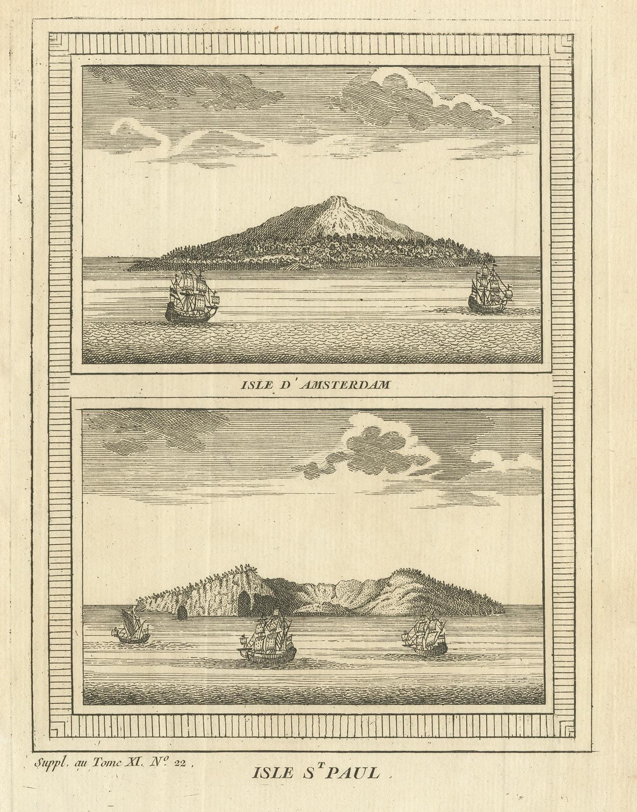 18th Century Antique Print of Amsterdam and St. Paul Island by Bellin '1753' For Sale