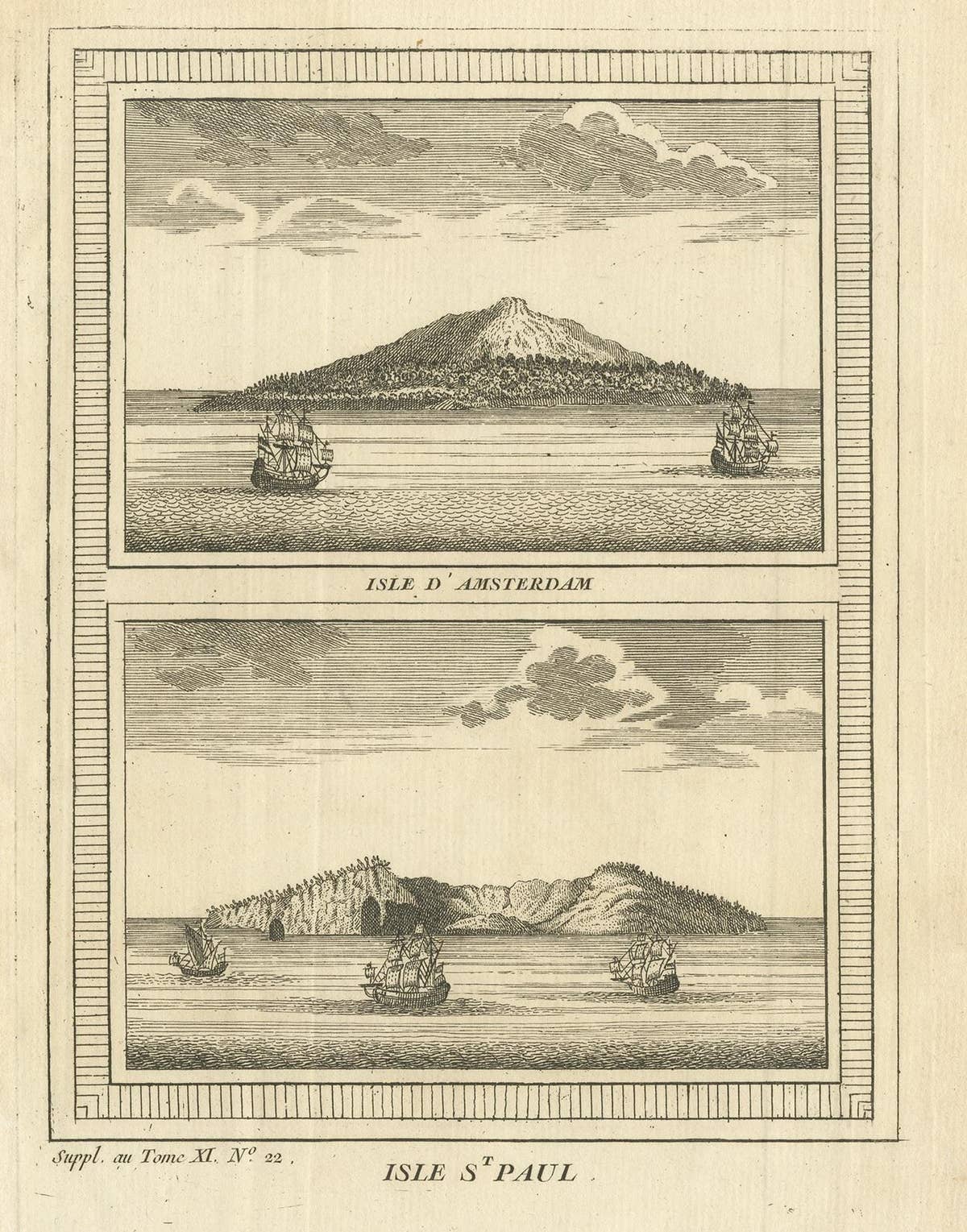 Antique Print of Amsterdam and St. Paul Island by Bellin '1753'