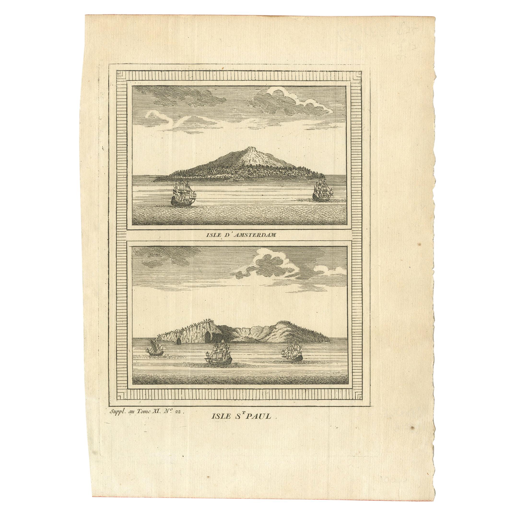 Antique Print of Amsterdam and St. Paul Island by Bellin '1753'