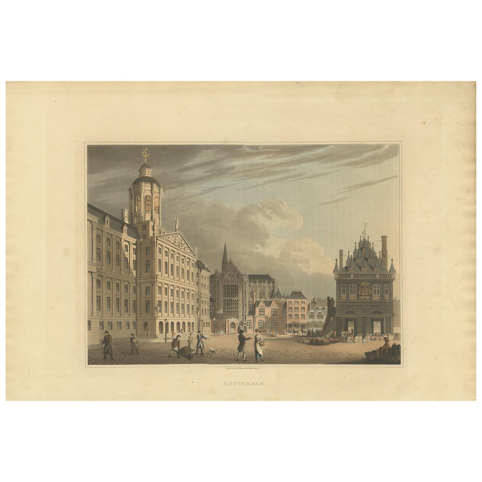Antique Print of Amsterdam by Bowyer, '1816' For Sale