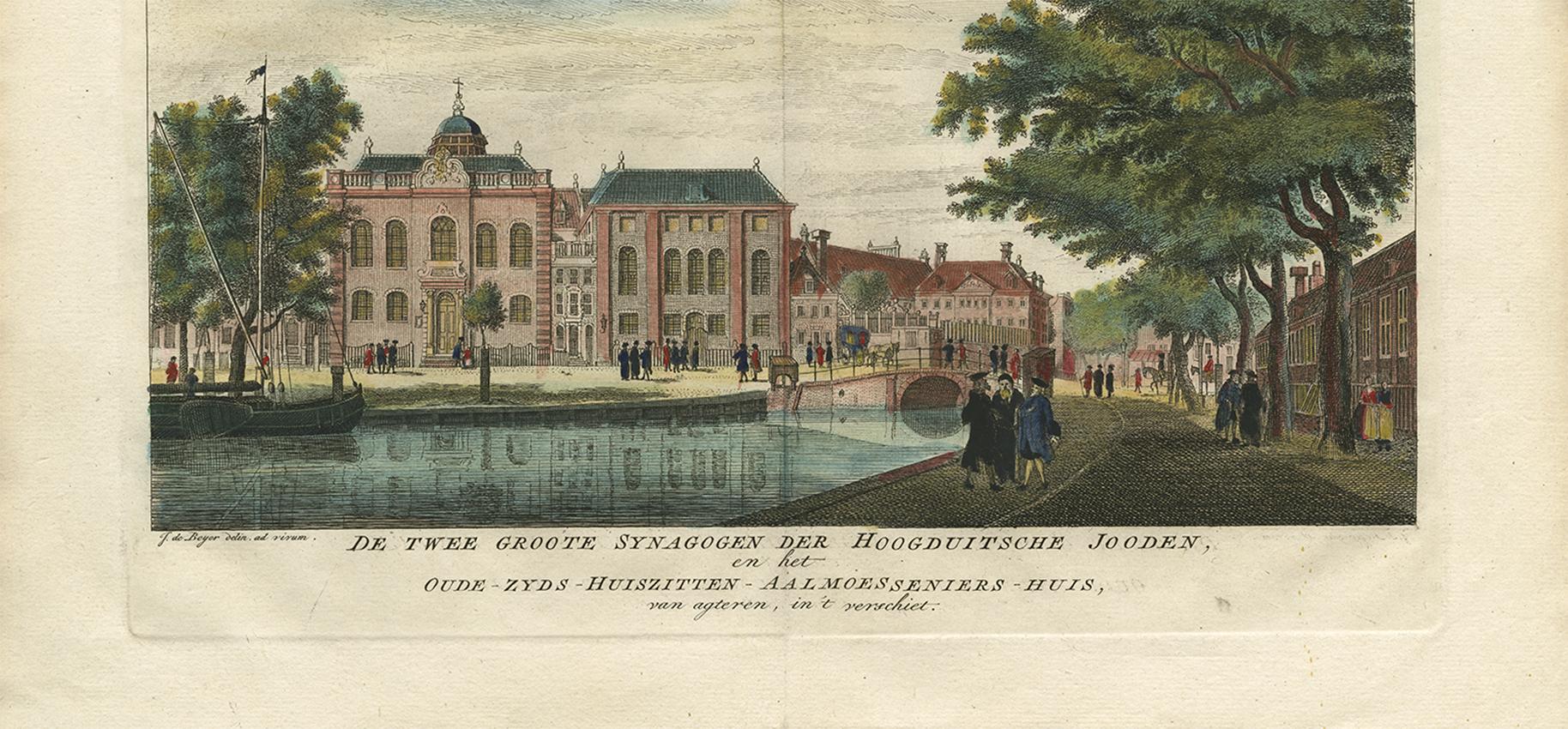 Antique Print of the Jewish Synagogue in Amsterdam by J. de Beyer, 1765 For Sale 1