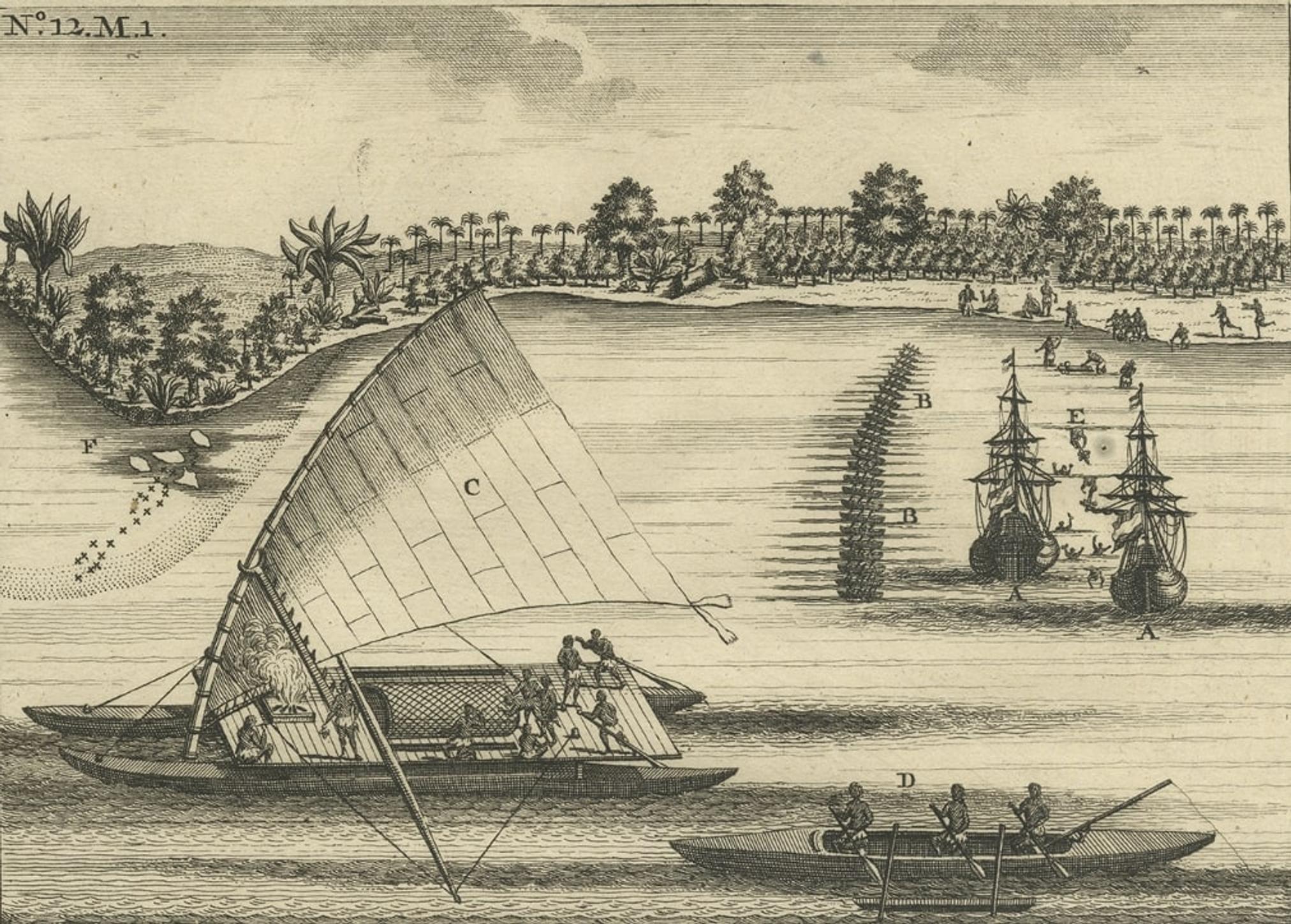 Grabado antiguo de la Isla de Amsterdam en el Océano Índico por Valentijn, 1726 en Bueno estado para la venta en Langweer, NL