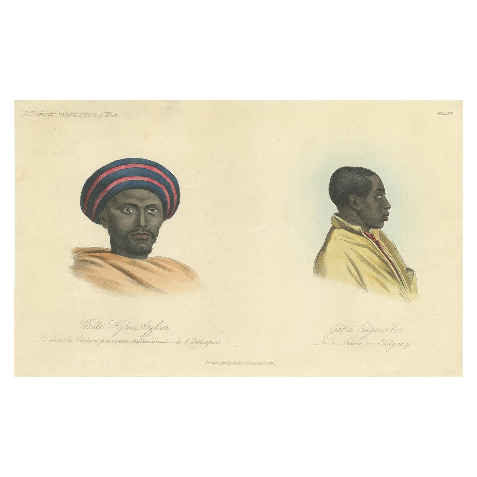 Antique Print of an Abyssinian and a Native of Adowa by Prichard, 1842 For Sale