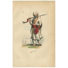 Antique Print of an Afghan Soldier by Wahlen '1843'