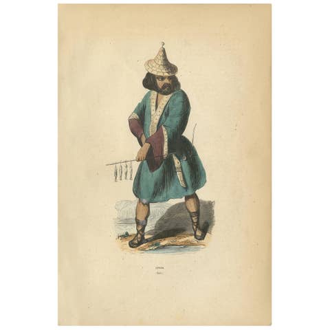 Antique Print of an Ainu Man by Wahlen, 1843