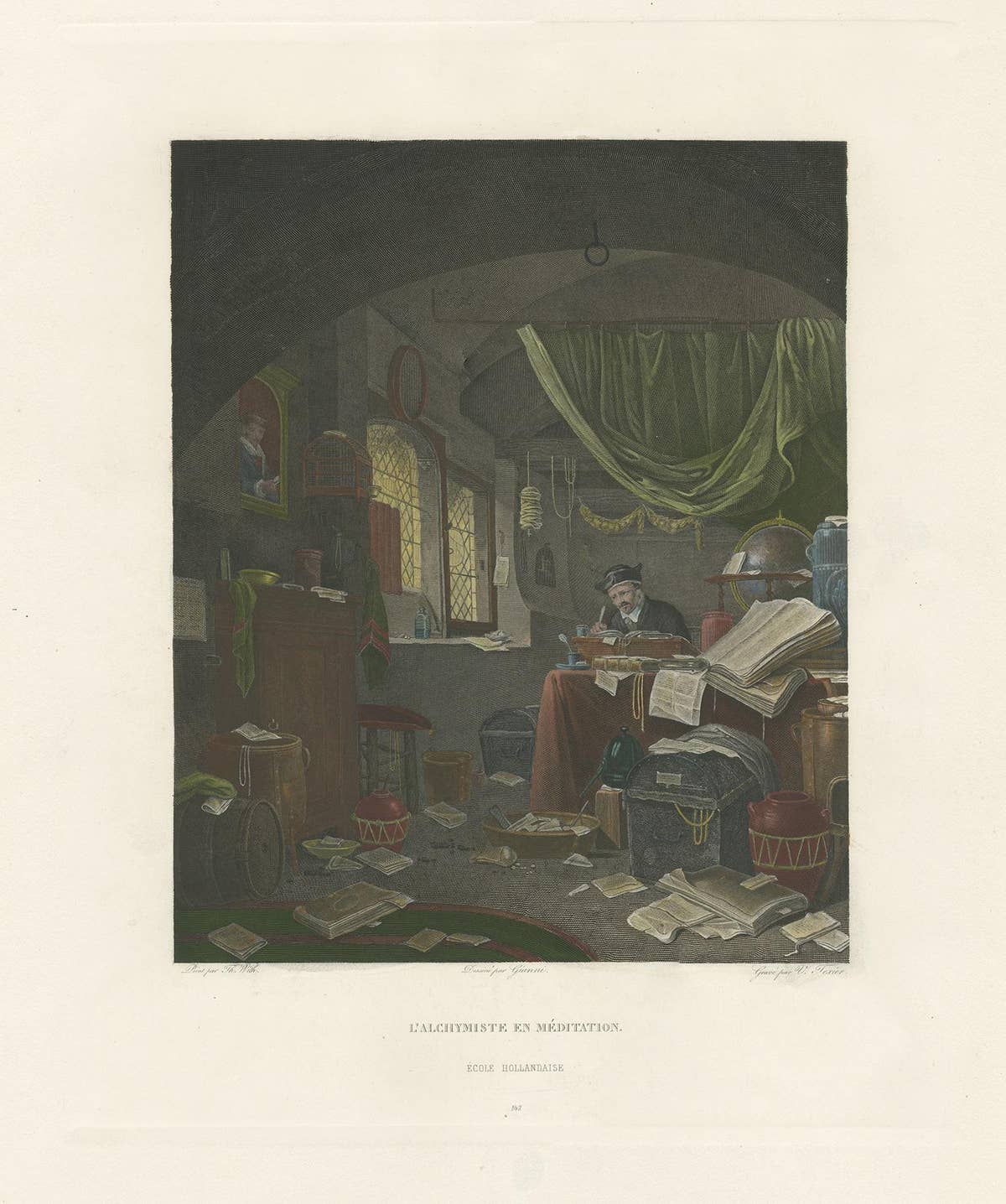 Antique Print of an Alchemist at Work by Texier, 'c.1810'