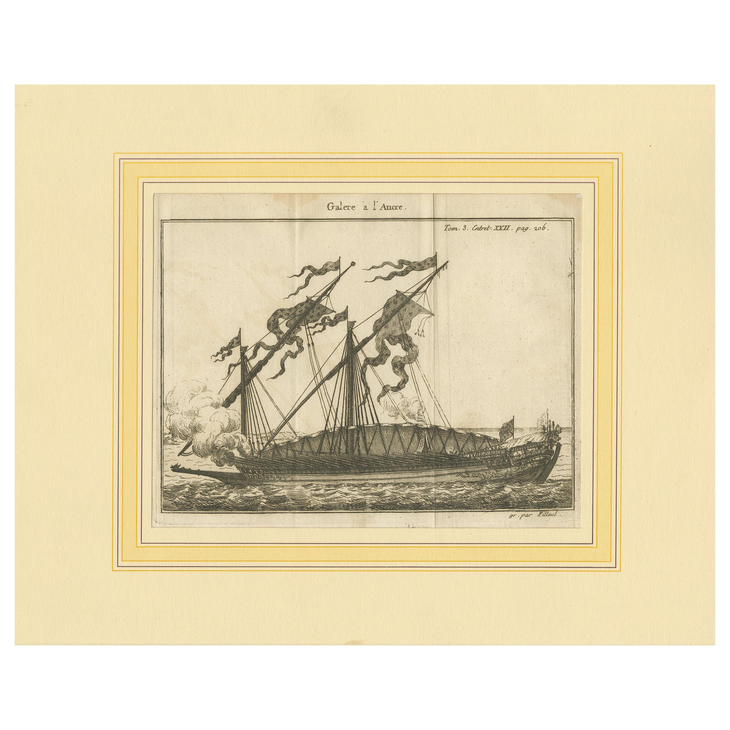 Antique Print of an Anchored Ship by Pluche '1735' For Sale