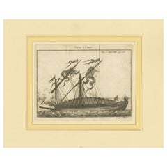 Stampa antica di una nave ancorata di Pluche del 1735