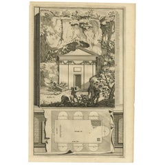 Stampa antica di una tomba romana e di una pianta a Roma, Italia, 1704