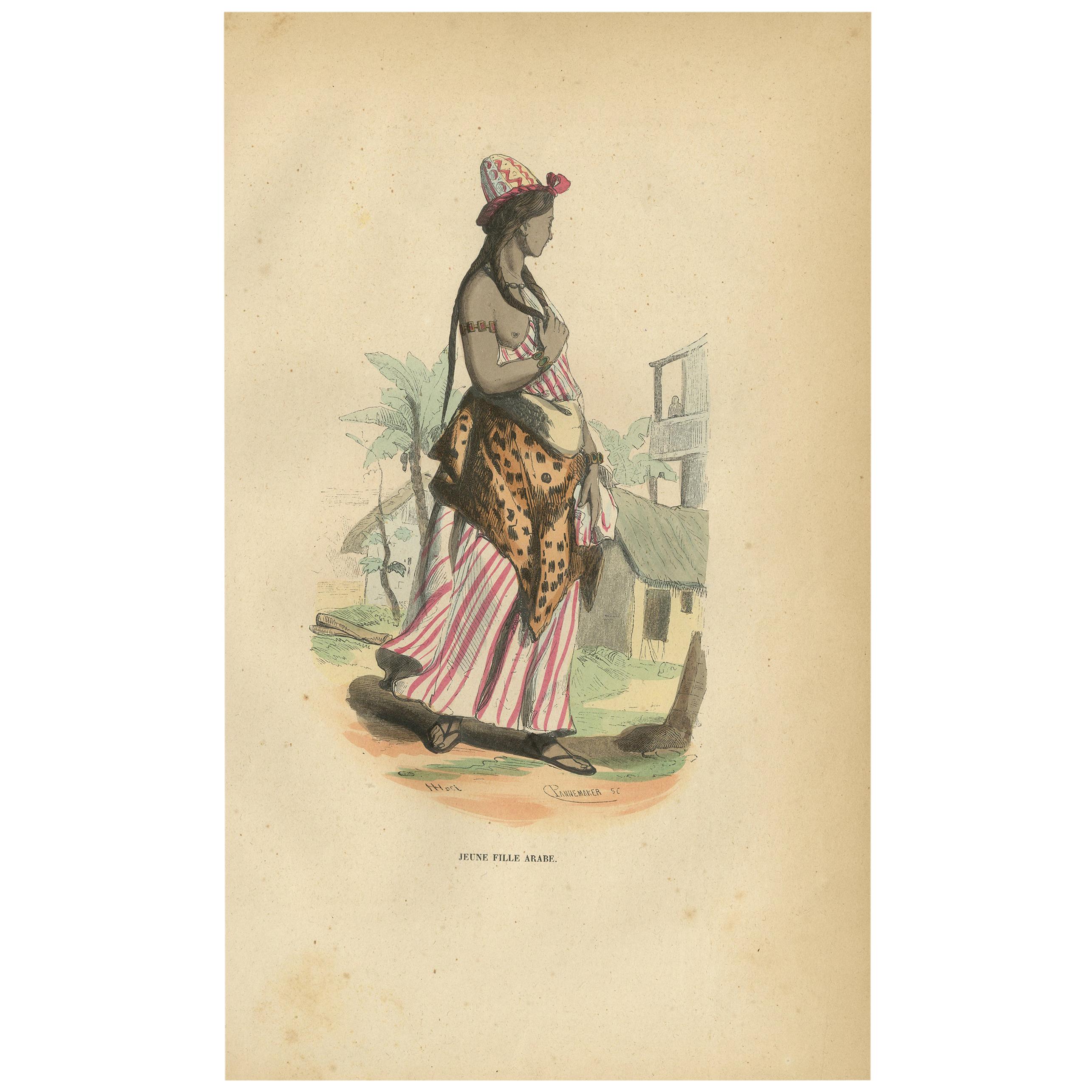 Antique Print of an Arab Girl by Wahlen '1843' For Sale