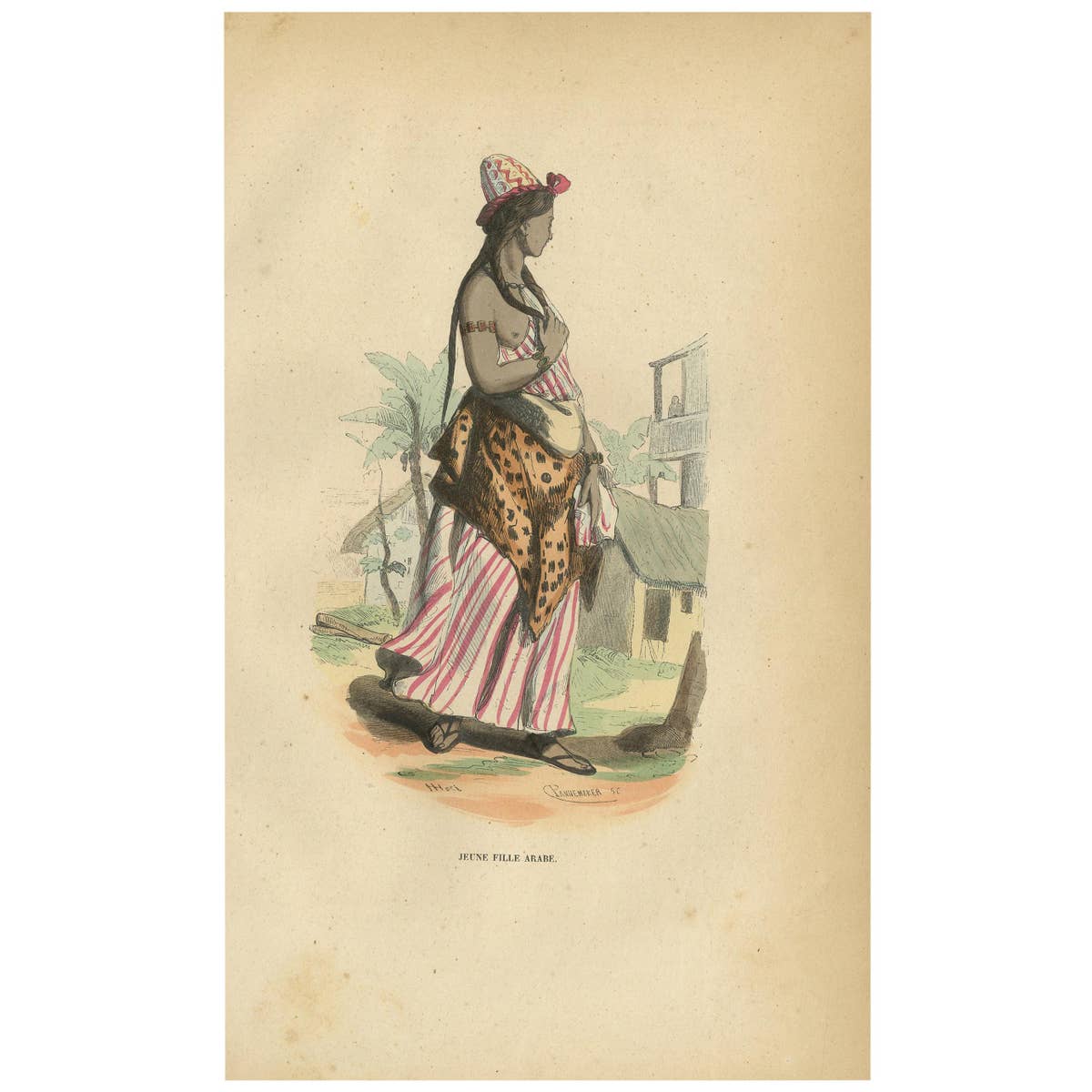 Antique Print of an Arab Girl by Wahlen '1843'