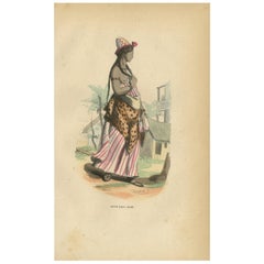 Antique Print of an Arab Girl by Wahlen '1843'