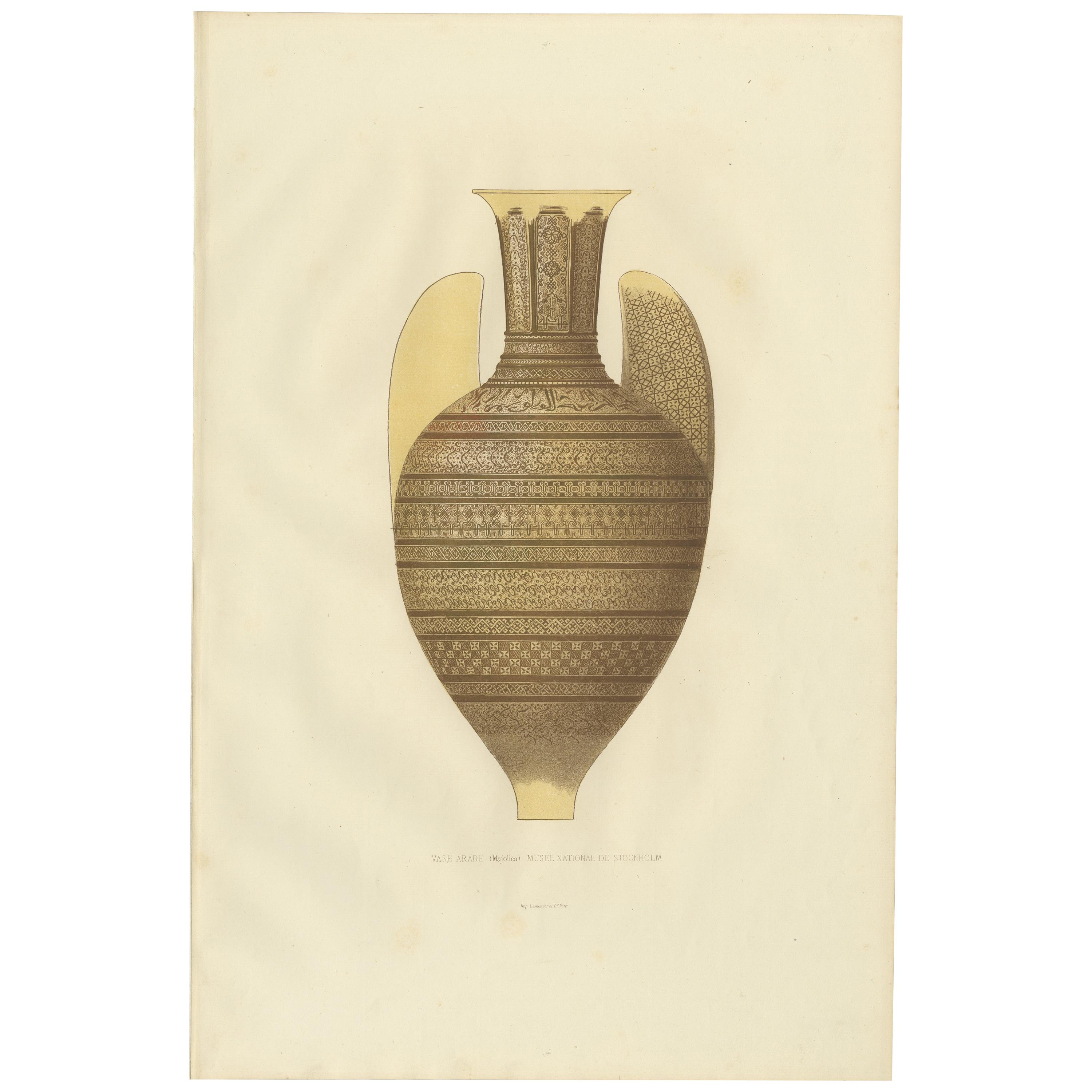 Impression ancienne d'un vase arabe par Delange '1869' en vente