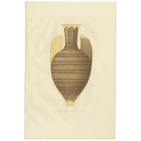 Arab Ceramic Vase Print – Antique Islamic Pottery Lithograph by Delange, 1869