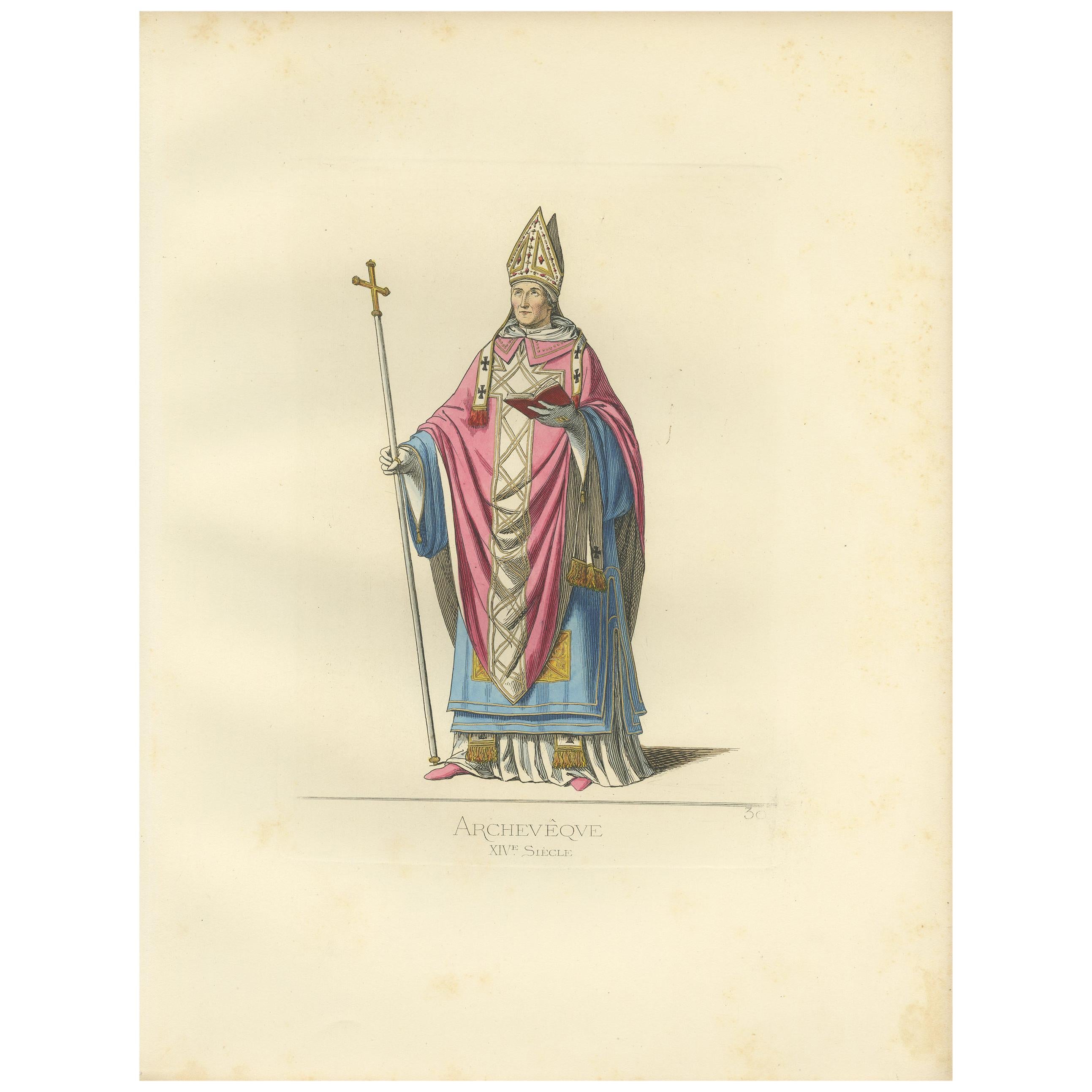 Antique Print of an Archbishop by Bonnard, '1860' For Sale