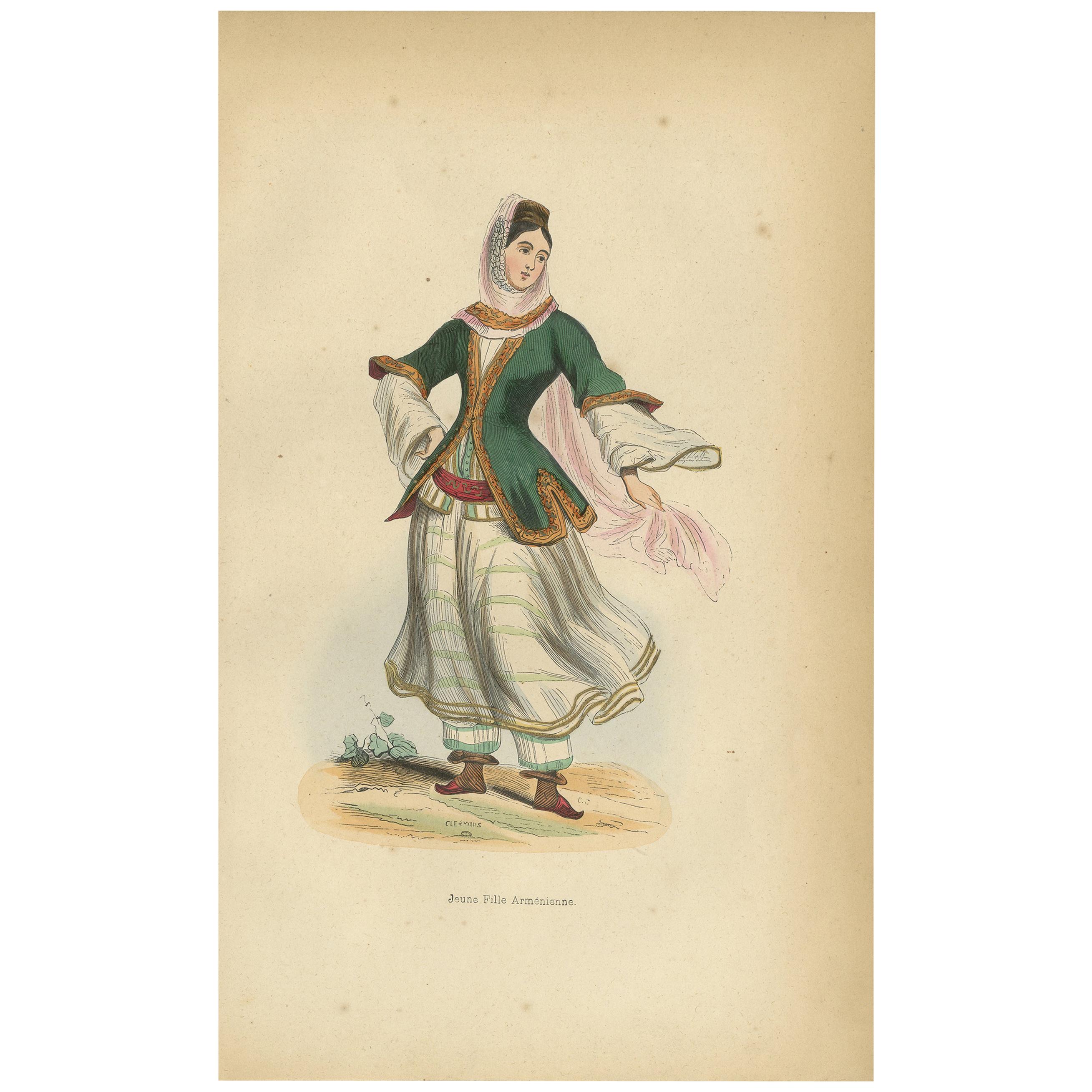 Antique Print of an Armenian Girl by Wahlen, '1843'