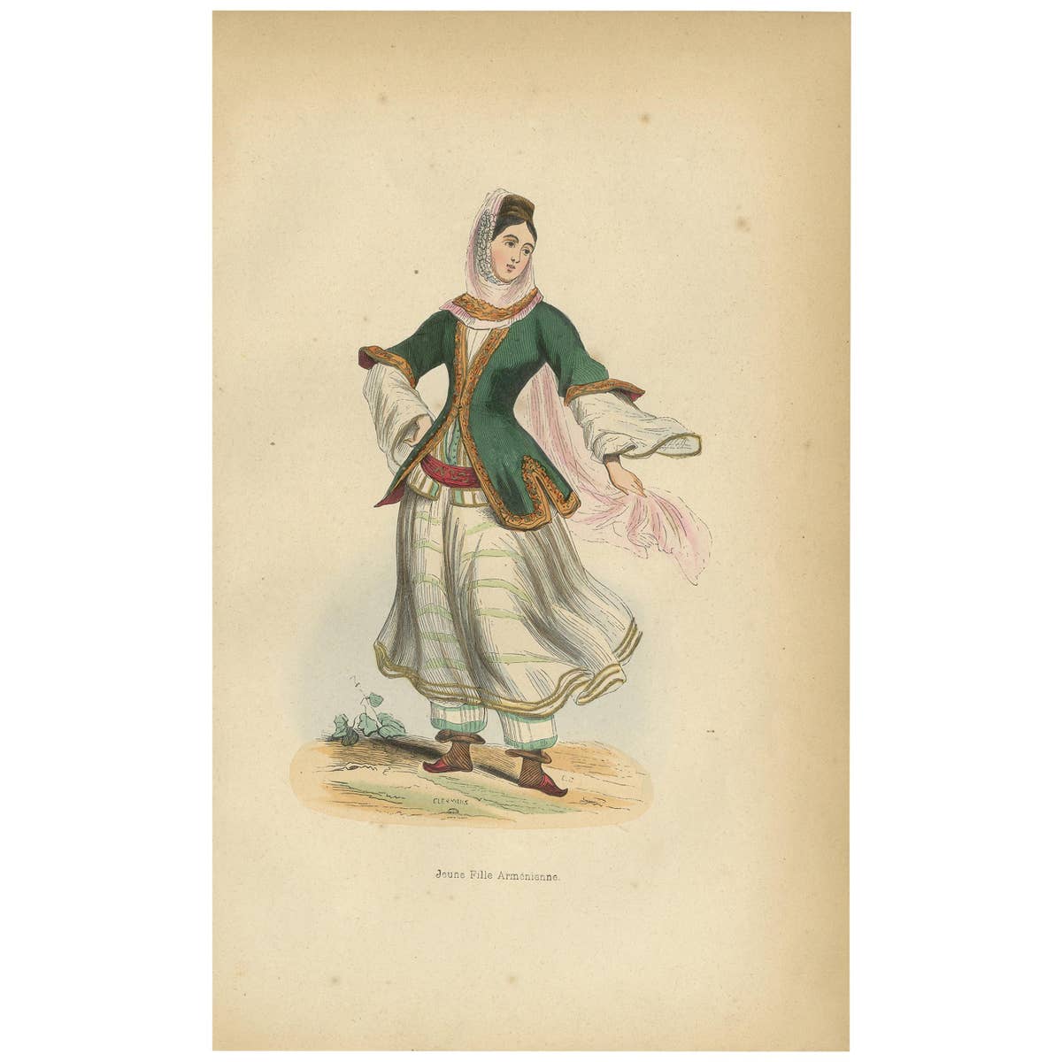 Jeune Fille Arménienne Antique Print, Costume Art, 19th Century
