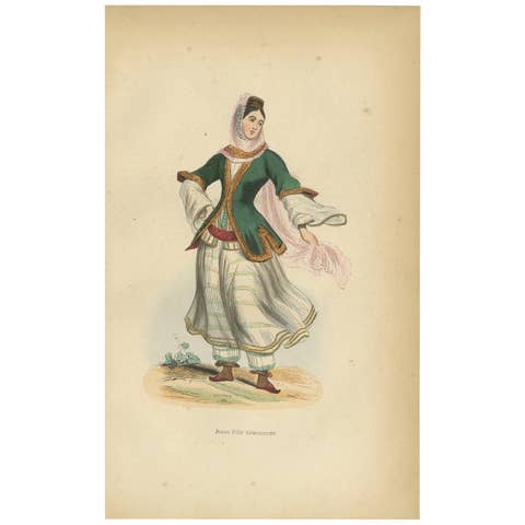 Jeune Fille Arménienne Antique Print, Costume Art, 19th Century