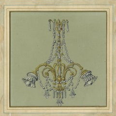 Antique Print of an Art Deco Chandelier, circa 1890
