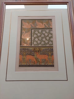 Antique Print of an Art Nouveau Design with Swans, Butterflies and Deer '1897'