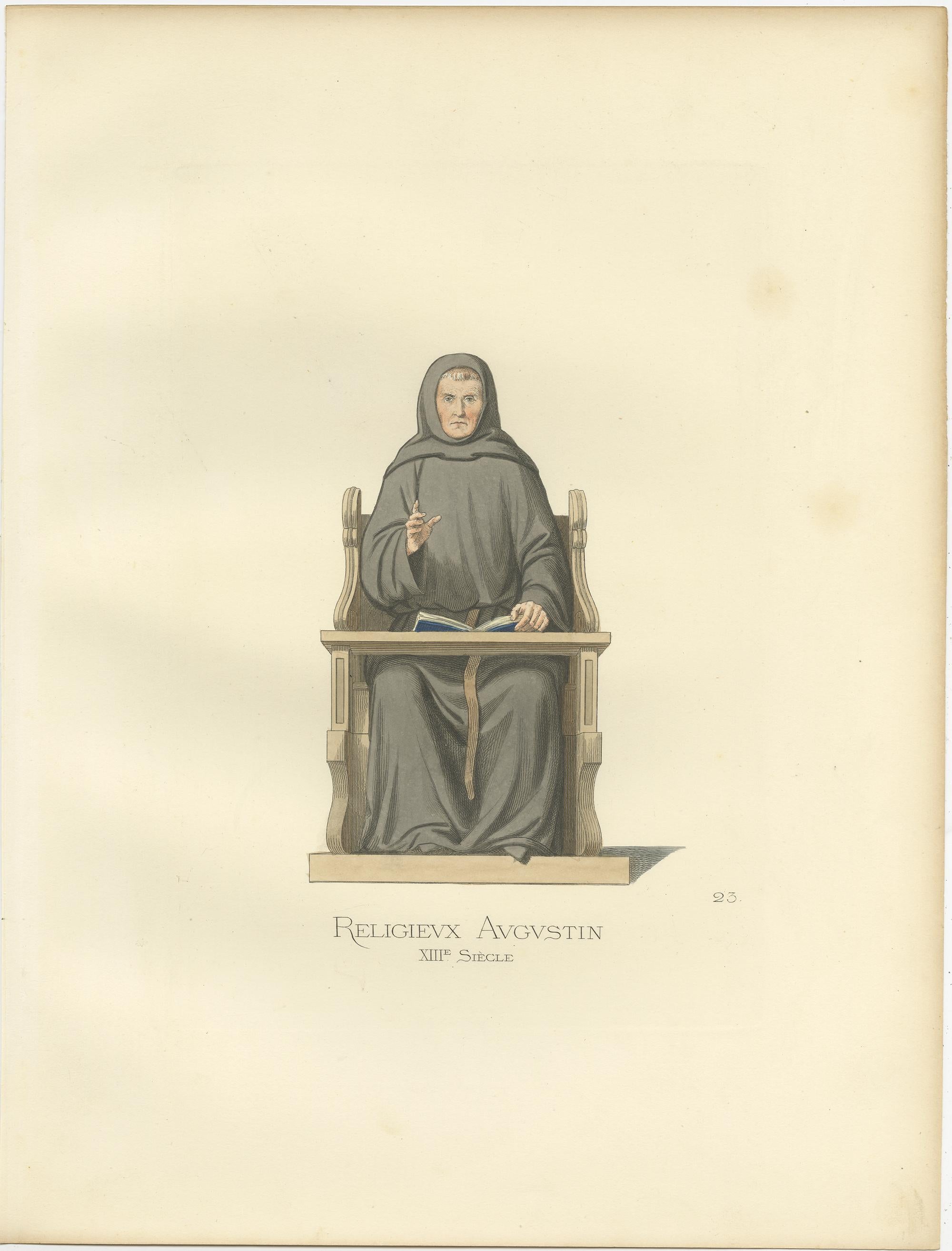 19th Century Antique Print of an Augustinian by Bonnard, 1860 For Sale