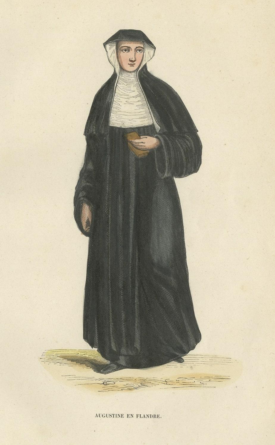 Paper Antique Print of an Augustinian of Flanders, 1845 For Sale