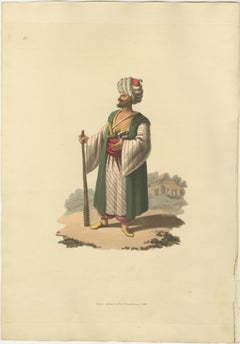 Antique Print of Caramanian Soldier, Hand-Colored Aquatint, 1818